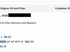 2025 OT Oil Change $191 expensive?