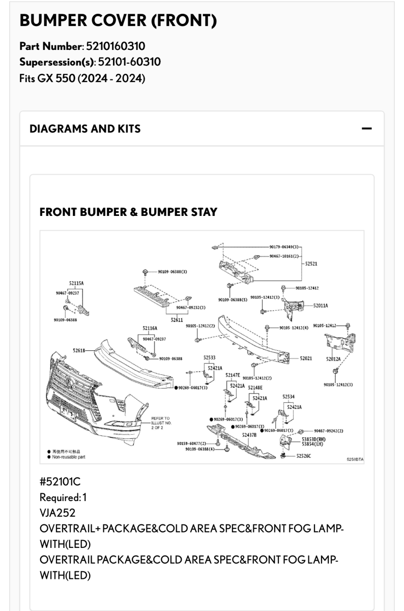 Lexus GX 550 Bumper Cover (Front). OVERTRAIL, PACKAGE - 5210160310  Lexus, Wesley Chapel FL.png